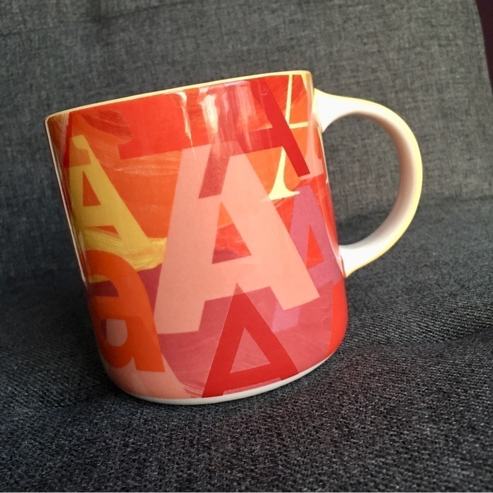 Anthropologie A Initial Mug Red Orange Yellow 16 oz